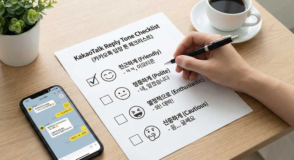 Checking off a KakaoTalk reply tone checklist