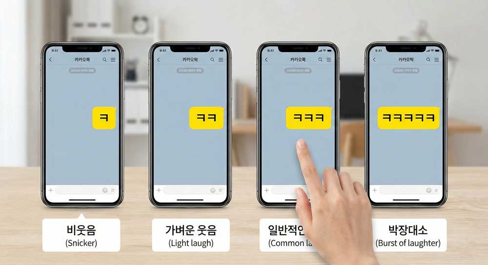 Showing a KakaoTalk screen comparing different counts of ㅋ